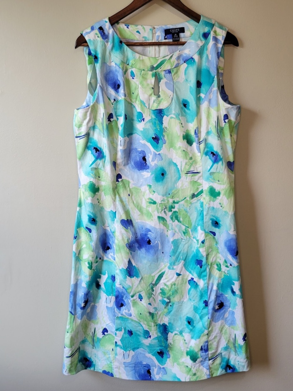 Chaps Floral Watercolor Sleeveless Sheath Dress Size 16 Cotton Blend Stretch